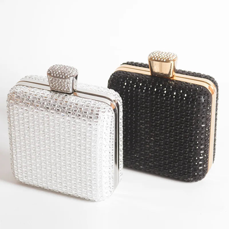 ISKYBOB Luxury Mini Bag Exquisite Evening Bag Dress Clutch Square Rhinestone Hand Bag Banquet Chain Women's Advanced Bag