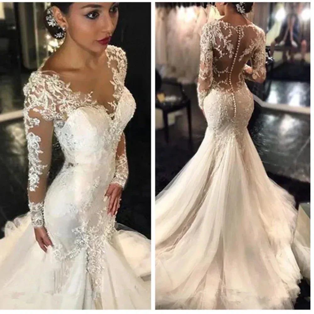 Luxury lace mermaid Dubai V-neck see through size chart variants