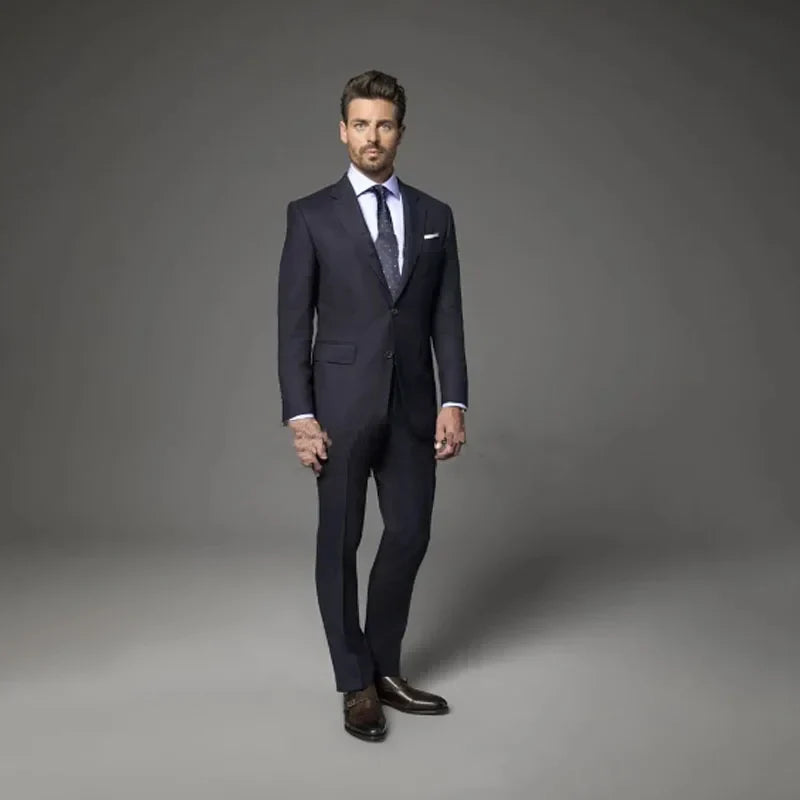 Classic black men suit slim notch lapel formal business wedding groom tuxedo 2 piece pants