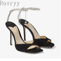 Ankle strap crystal chain satin square open toe luxury thin high heel wedding bride shoes back