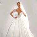 Sweetheart pearls beads sleeveless satin A-line 2026 exquisite shiny wedding dress bridal gown ivory