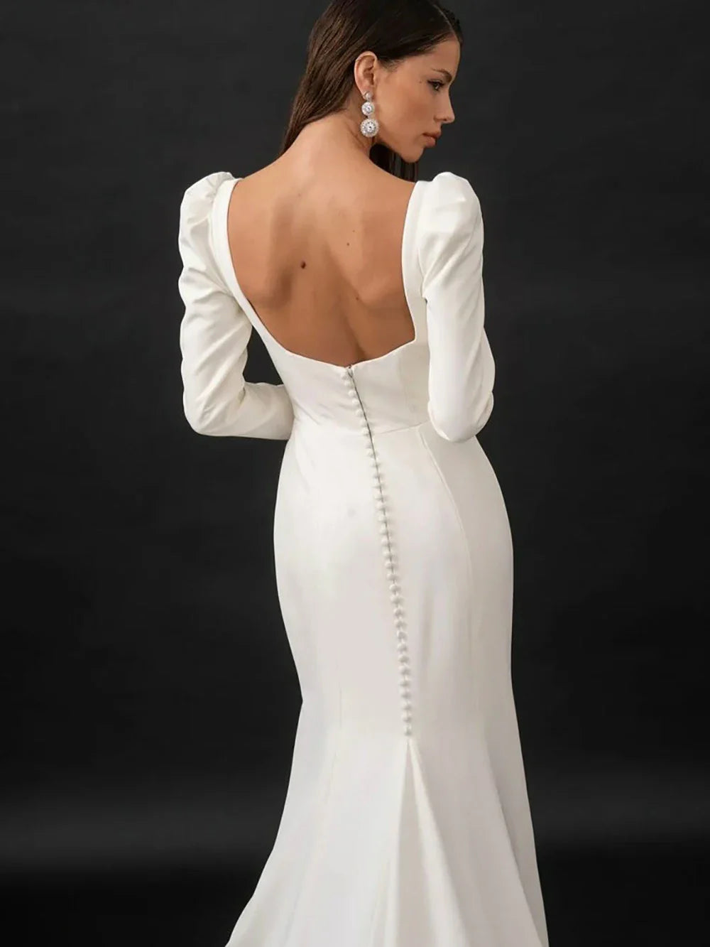 Civil Wedding Dresses for Brides Square Collar Long Sleeves Bridal Grown Vestidos De Novia Backless Brides Dresses Customized