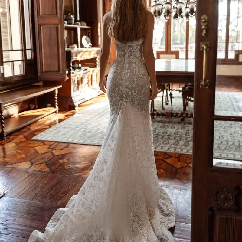 Customized Sexy Glamorous Sweetheart Mermaid Wedding Dress Sweetheart Lace Applique Princess Bridal Gowns Vestidos De Novia