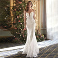 Mermaid sweetheart princess lace detachable train sleeves bride gown front view