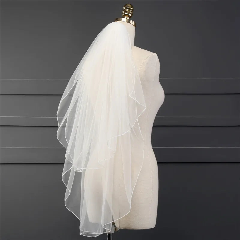 Two Layer Veil With Comb Wedding Vail Solid Color Soft Tulle Veil Short White Ivory Woman Bridal Veils veu de noiva curto