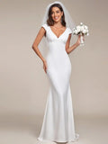 Elegant Wedding Dresses Cap Sleeve Deep V-Neck Backless Ever Pretty 2024 of Mermaid A-line Fishtail White Dresses White