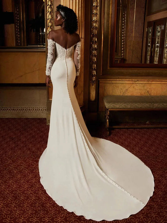 Customized African Vestidos De Novia Long Sleeves Deep V Neck Lace Wedding Dresses Appliques Vestido De Noiva