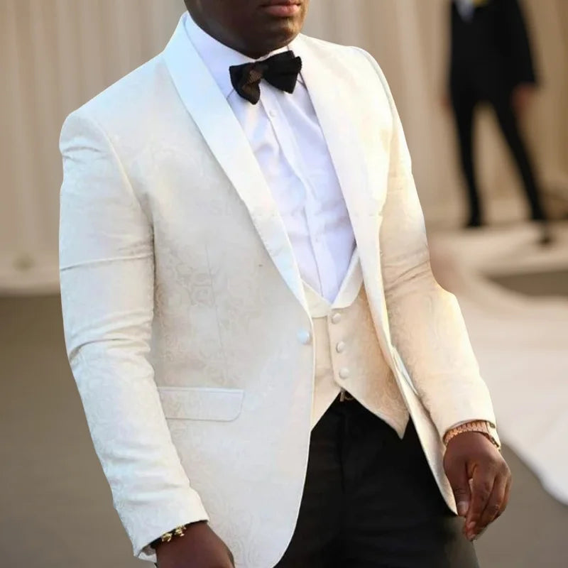 Floral groom tuxedo wedding slim fit men suit shawl lapel prom jacket pants vest