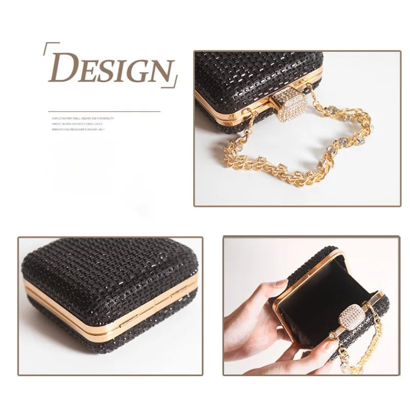 ISKYBOB Luxury Mini Bag Exquisite Evening Bag Dress Clutch Square Rhinestone Hand Bag Banquet Chain Women's Advanced Bag