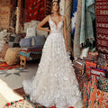 Flavinke customized Lace 3D Flowers Appliques sleeveless Wedding Dresses V-neck Backless Wedding Gown Vestido De Noiva