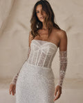 Detachable long sleeve sequin glitter mermaid fishtail formal party bridal gown close-up