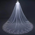 Handcrafted bridal veil cathedral length custom designer ivory tulle wedding veil side view