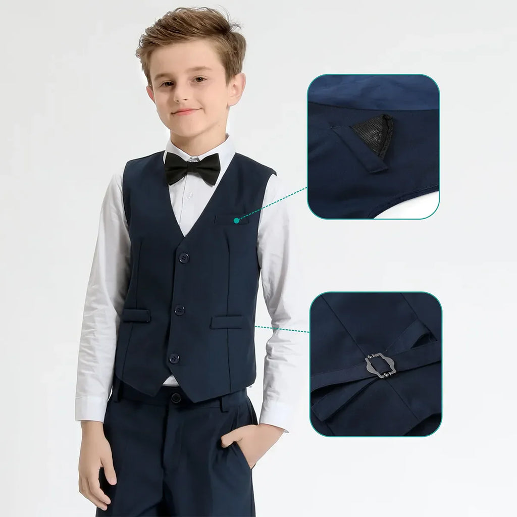 Boys Suit Wedding Kids Flower Formal Easter Child Party Ceremony Birthday Costume Photography with Vest Pants Clothes 5PCS