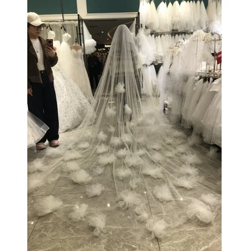 kisswhite high quality 3d flowers bridal veils long 3x3 meters wedding veils