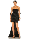 Slim backless bow strapless pleated sleeveless mini elegant celebrity party dress back view