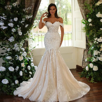 Haohao Mermaid Sexy Wedding Dresses Sweetheart Off The Shoulder Vestido De Novias Embroidery Appliques Sheath Bride Dress