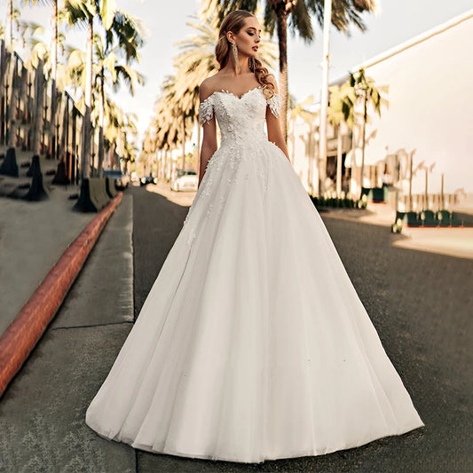 Customized Charming White Wedding Dress For Women A-Line Lace Off The Shoulder Court Train Bridal Gown Vestido De Novia 2025