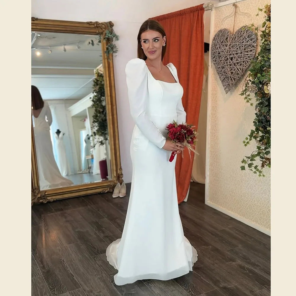 Customized Modern Wedding Dresses Long Sleeves Wedding Bride Gown Customized Vestido De Novia Bridal Dress For Women