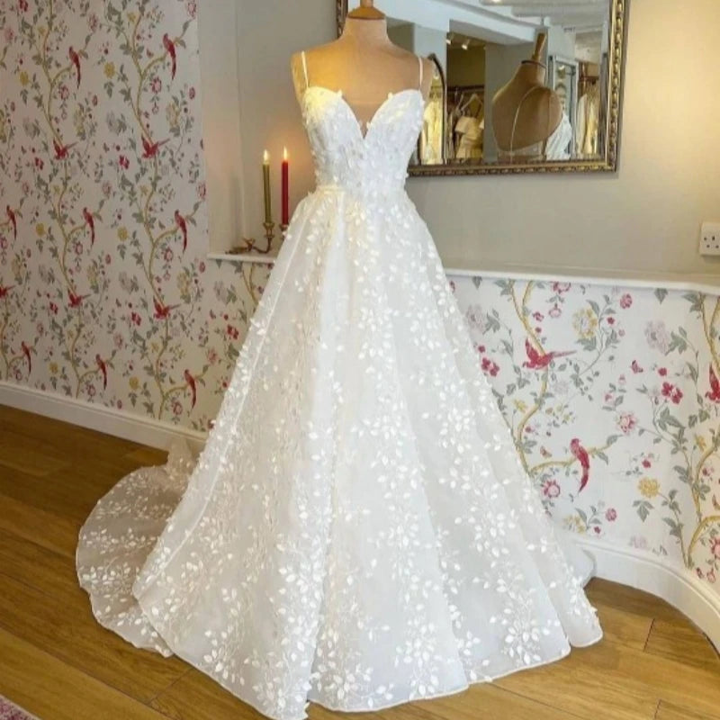 Customized Elegant Lace Bridal Beach Wedding Dress V Neck Wedding Gowns Vestido De Noiva Robe De Mariée