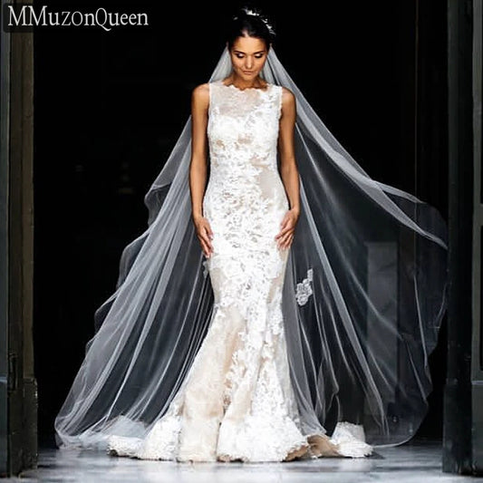 MMQ M92 White Long Bridal Veil with Comb Single Layer Soft Tulle Cathedral Wedding Veil Bride wedding veil 2024