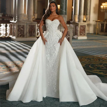 Customized Romantic Sweetheart Mermaid Wedding Dress Detachable Train Lace Appliques Trumpet Bridal Gown vestidos de novia