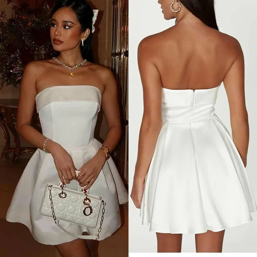 Simple Stain Wedding Dresses Elegant Strapless Short Bridal Gown Pleat Sleeveless Sexy Mini Wedding Party Dress Customized