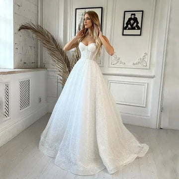 Fashion elegant Princess sexy sweetheart neckline halter wedding sleeveless glitter lace Beach Auditorium bridal dress new