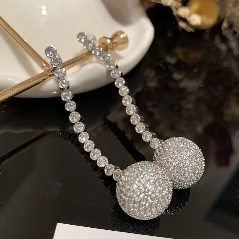 Luxury Zircon Bridal Earrings Cubic Zirconia Wedding Drop - detail view