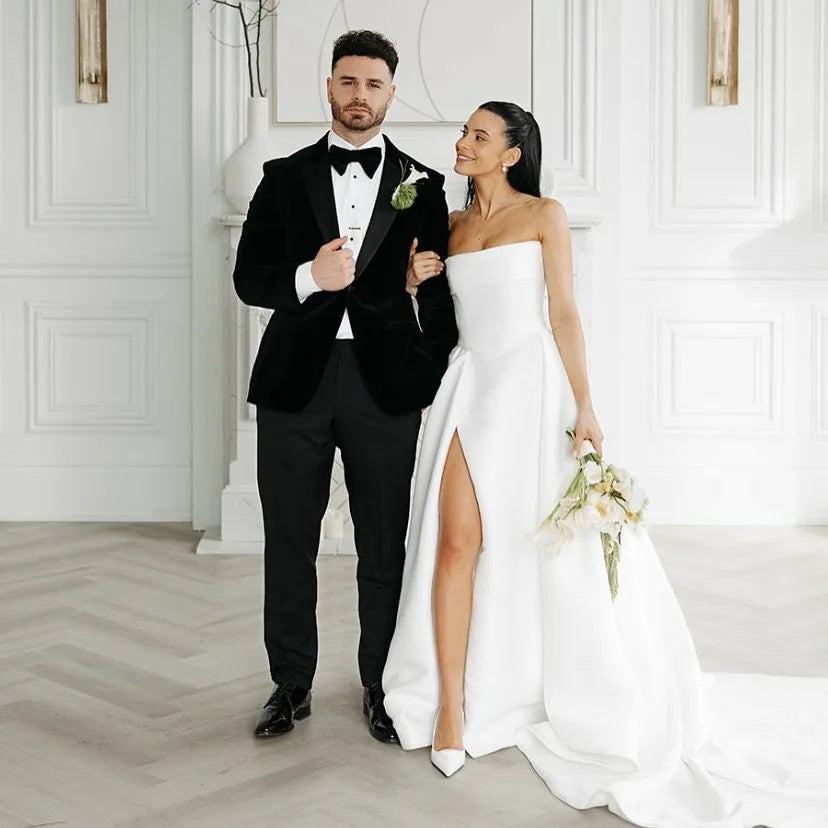 Modern Bridal Wedding Dresses Strapless High Slit Satin Wedding Party Gown Woman Simple Formal Bride Dress Customized