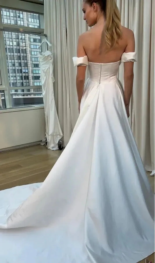 Custom Made Satin  A Line Wedding Dresses