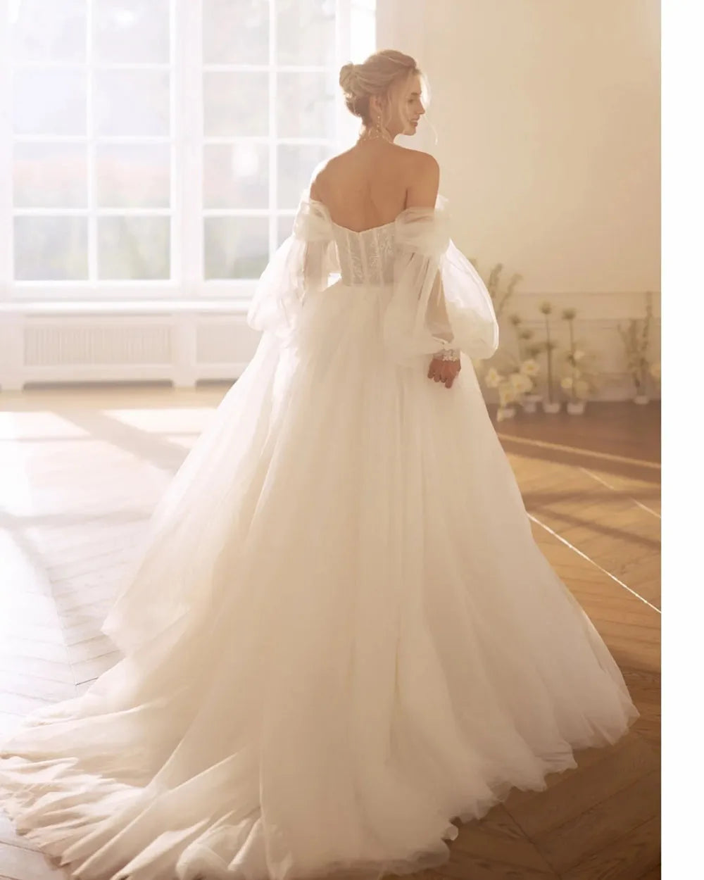 Ethereal Sweetheart A Line Wedding Dresses Off Shoulder Puff Sleeve Lace Appliques Bridal Gown Customized Side Slit Brides Dress