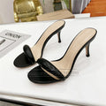 Genuine leather kitten heel one strap narrow band slim slingbacks summer mules sandals side view