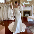Elegant Wedding Dresses Women Mermaid Fuff Long Sleeve Brides Dress Off The Shoulder Bridal Gown Vestido De Novia Customized