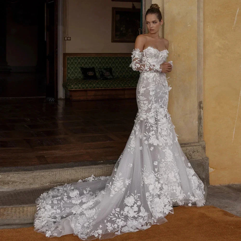 Sweetheart long sleeve lace mermaid bohemian bridal gown size chart