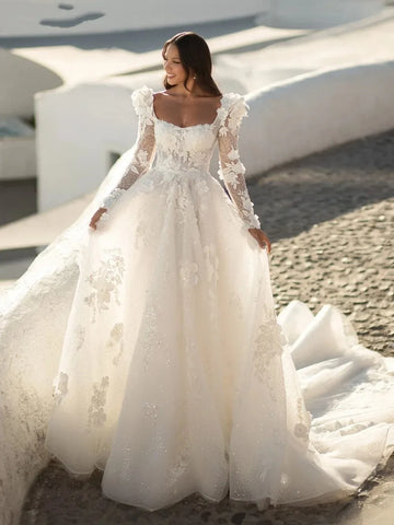 Customized Sweetheart Neck Wedding Dresses Classic Lace Appliques Bride Robe Sparkly A-line Bridal Gown Robe De Mariée