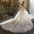 Lace mermaid princess sweetheart detachable train sleeves bride gown back view