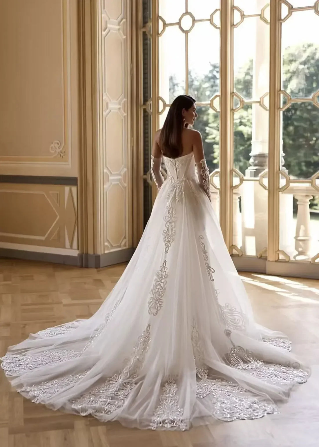 Customized Detachable 2 In 1 Mermaid Wedding Dress Lace Applique Bridal Gown Detachable - Image 3