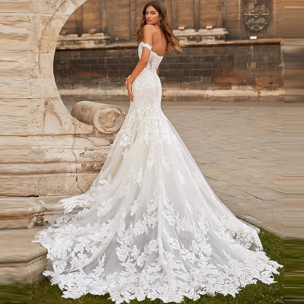 Sweetheart off-shoulder mermaid wedding dress – back view – Snowy Bridal