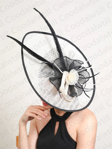 Sinamay Large Hat Women Fascinator Elegant Wedding And Church Kentucky Chapeau Cap Veils Hair Accessories Femme Ladies Pillbox