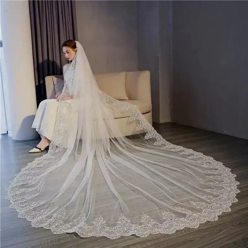 Custom bridal veil handcrafted designer tulle ivory cathedral wedding veil back view