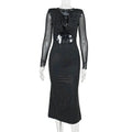 Sequins mesh hollow out long sleeve lace-up bodycon party dress women additional color