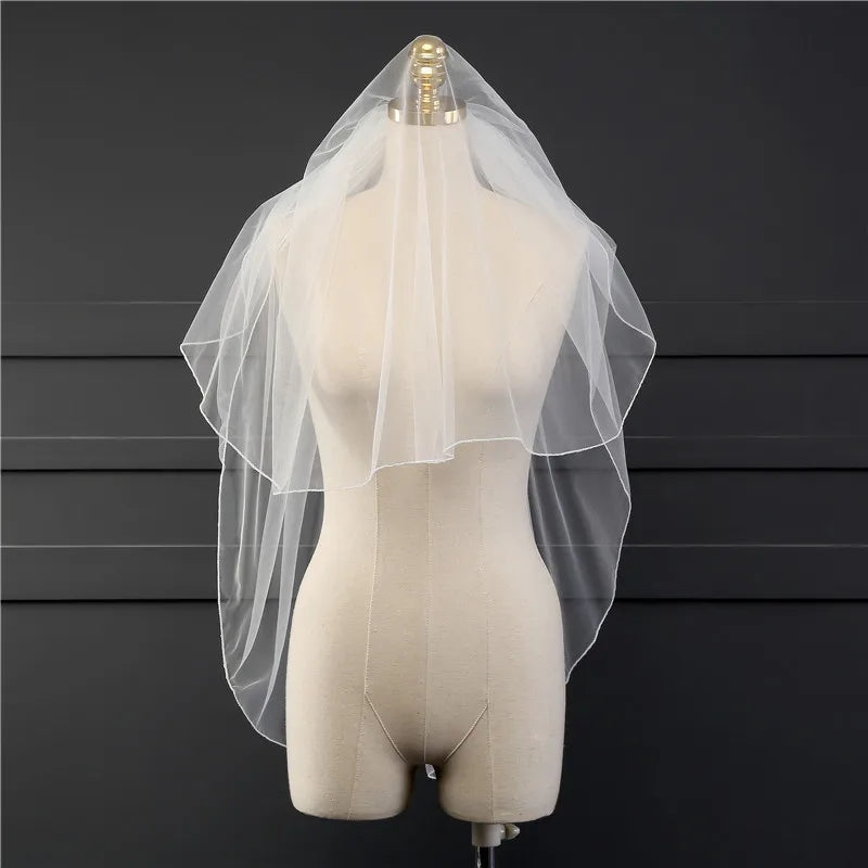 Two Layer Veil With Comb Wedding Vail Solid Color Soft Tulle Veil Short White Ivory Woman Bridal Veils veu de noiva curto