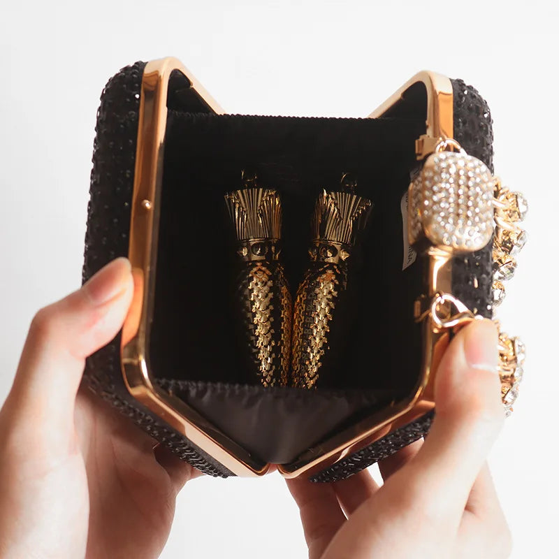 ISKYBOB Luxury Mini Bag Exquisite Evening Bag Dress Clutch Square Rhinestone Hand Bag Banquet Chain Women's Advanced Bag
