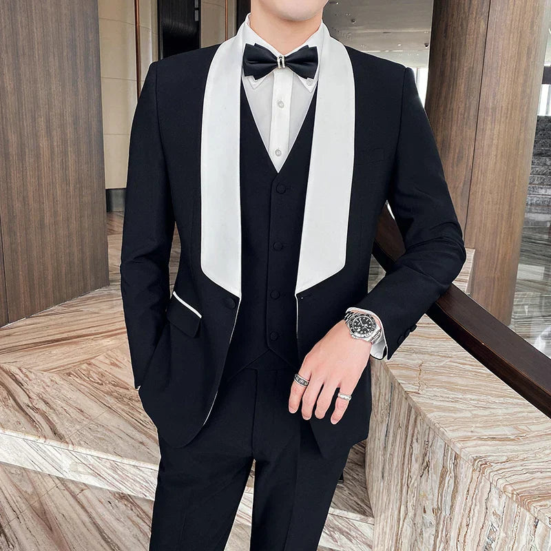 Men fashion 3 piece blazer vest pants wedding groom tuxedo banquet business formal suit