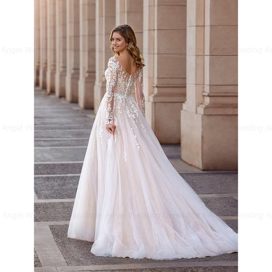 ANGEL A-Line V-Neck Exquisite Wedding Dresses 2025 Customized Tulle Bridal Gowns Lace Appliques Zipper Vestidos de Novia Boda