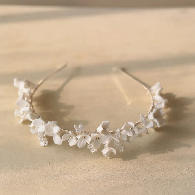 Porcelain Flower Headband Hairband For Bride Silver Color Headpiece Headdress Headwear Bridal Jewelry Wedding Hair Accessories