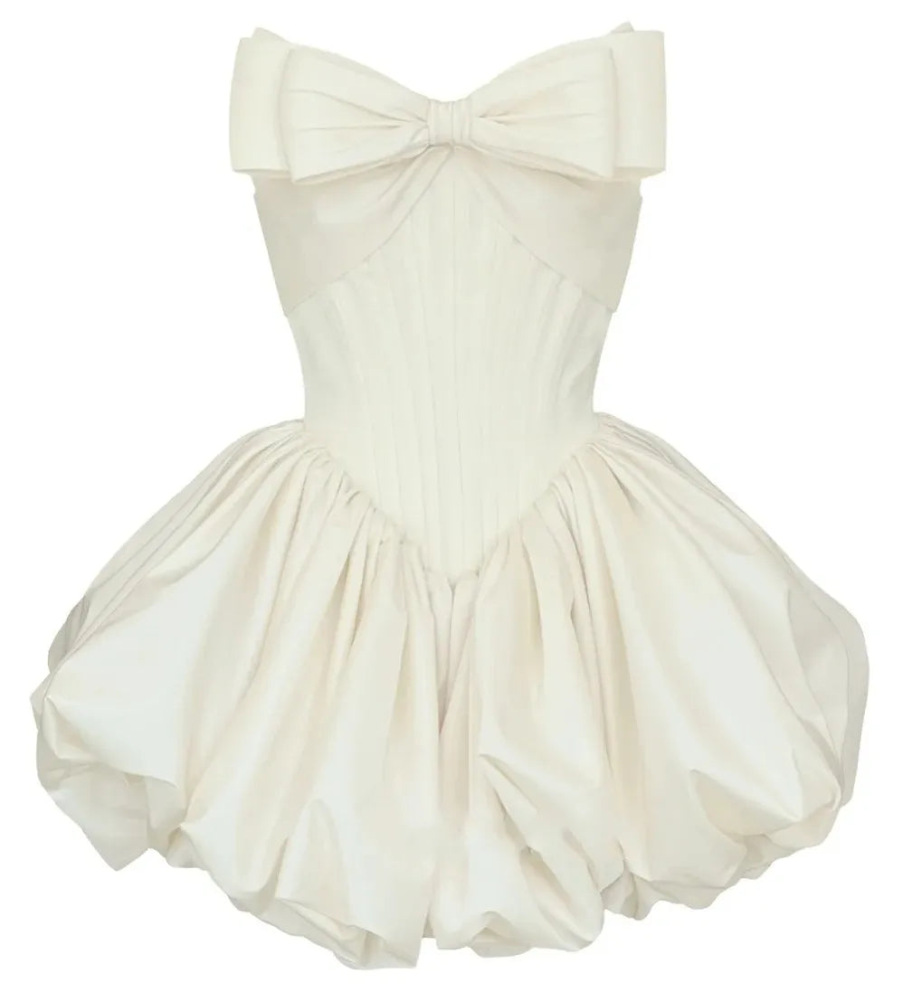 Simple mini strapless sleeveless short satin bow boho beach wedding dress bride party gown