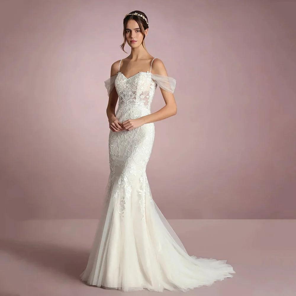 Mermaid Luxury Lace Wedding Dresses Off Shoulder Brides Dresses Illusion Back Appliques Sexy Bridal Gown Customized