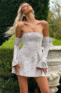 Simple Mini Lace A-line Wedding Dress Detachable Long Sleeves Strapless Bride Bridal Party Gowns Vestidos De Noiva