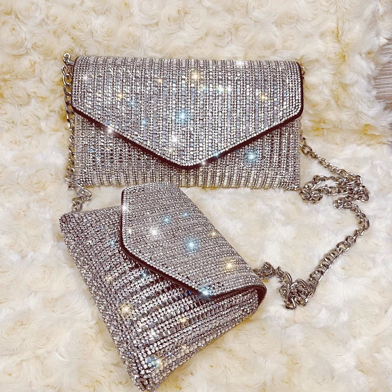 Rhinestone Evening Bag Luxury Designer Handbags for Women PU Leather Purses Summer Girls Chain Clutch Shoulder Bags